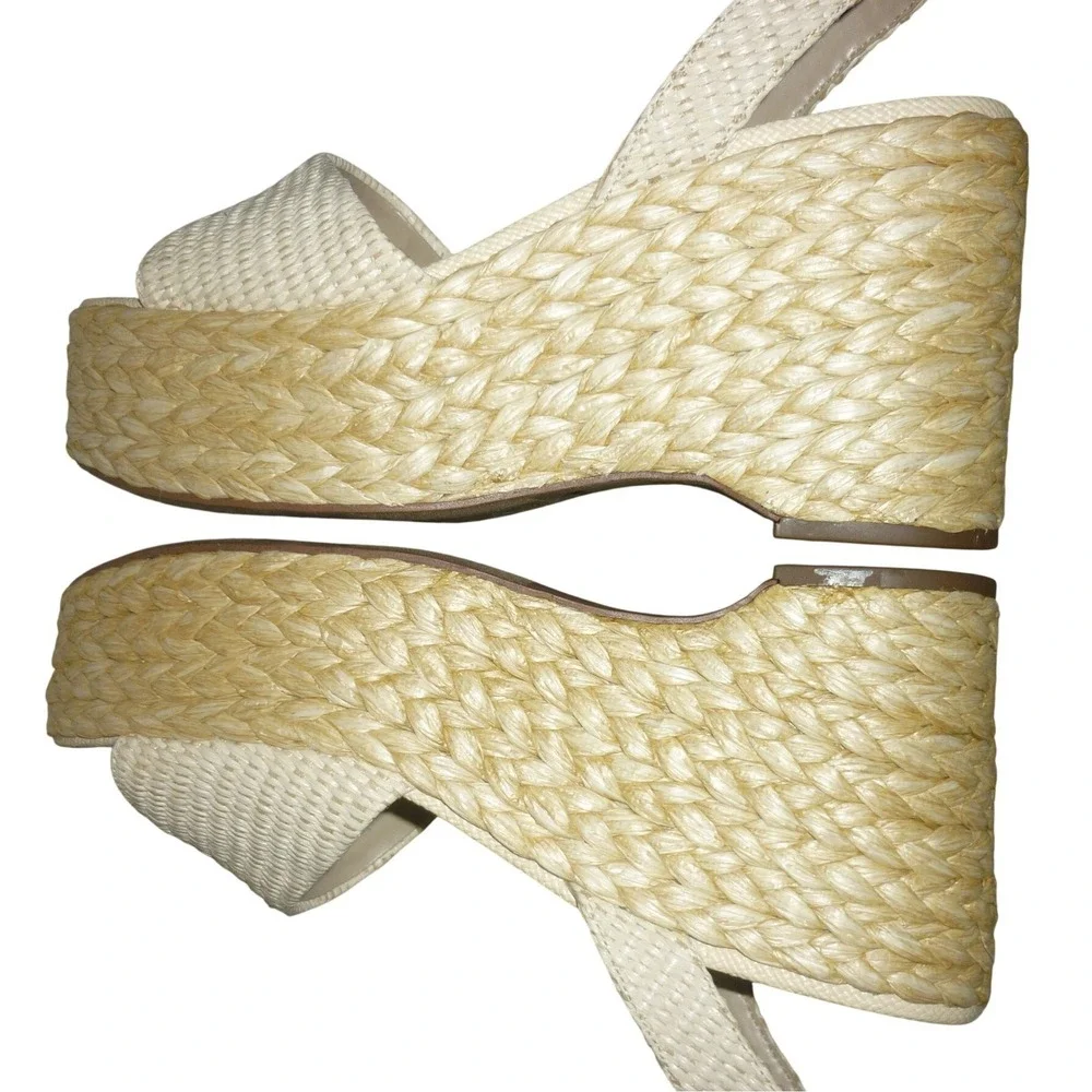 NWOB Sam Edelman‎ Ivory Woven Raffia Platform Wedge Sandals Size 11 Ankle Strap